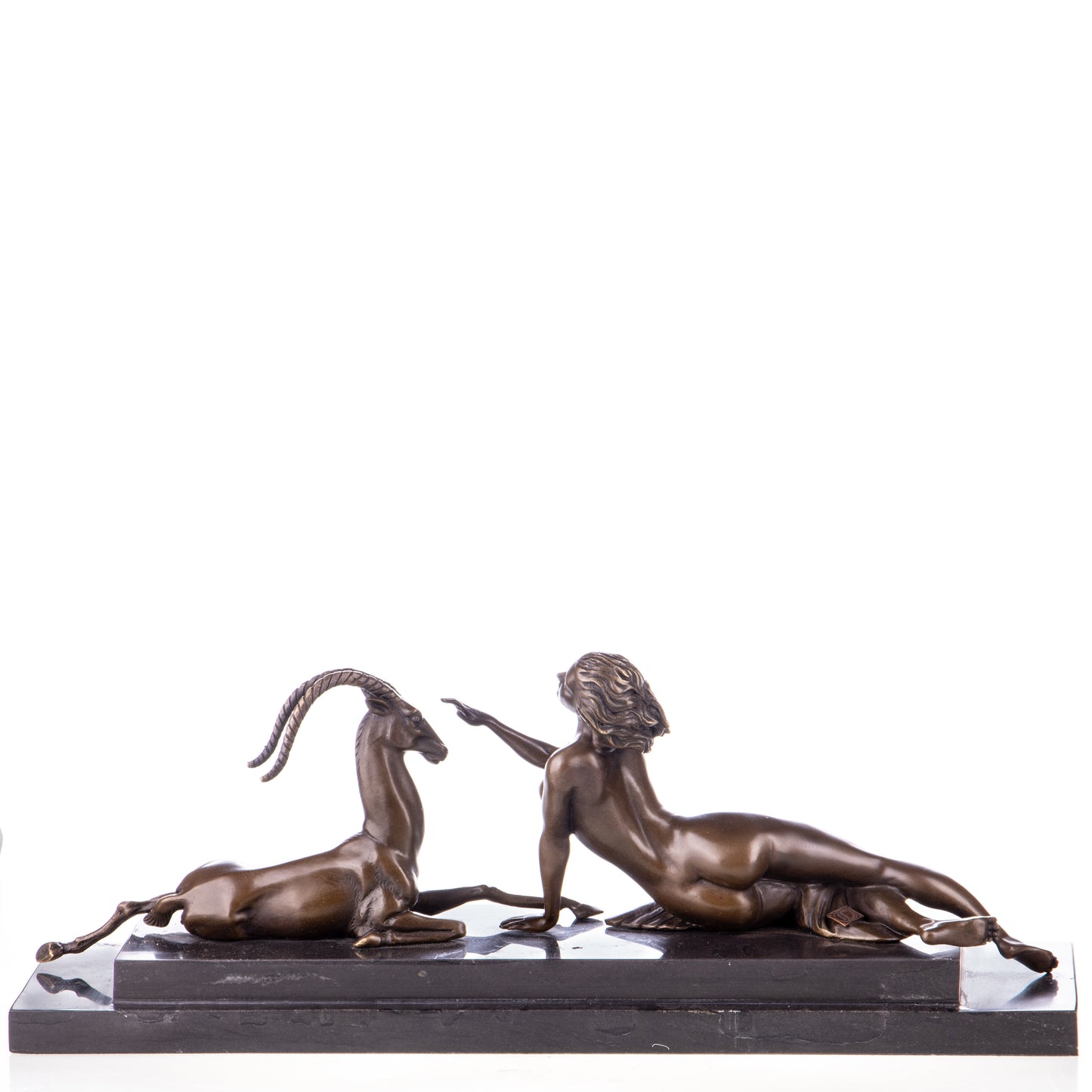 Statue en Bronze Femme Nue et Antilope
