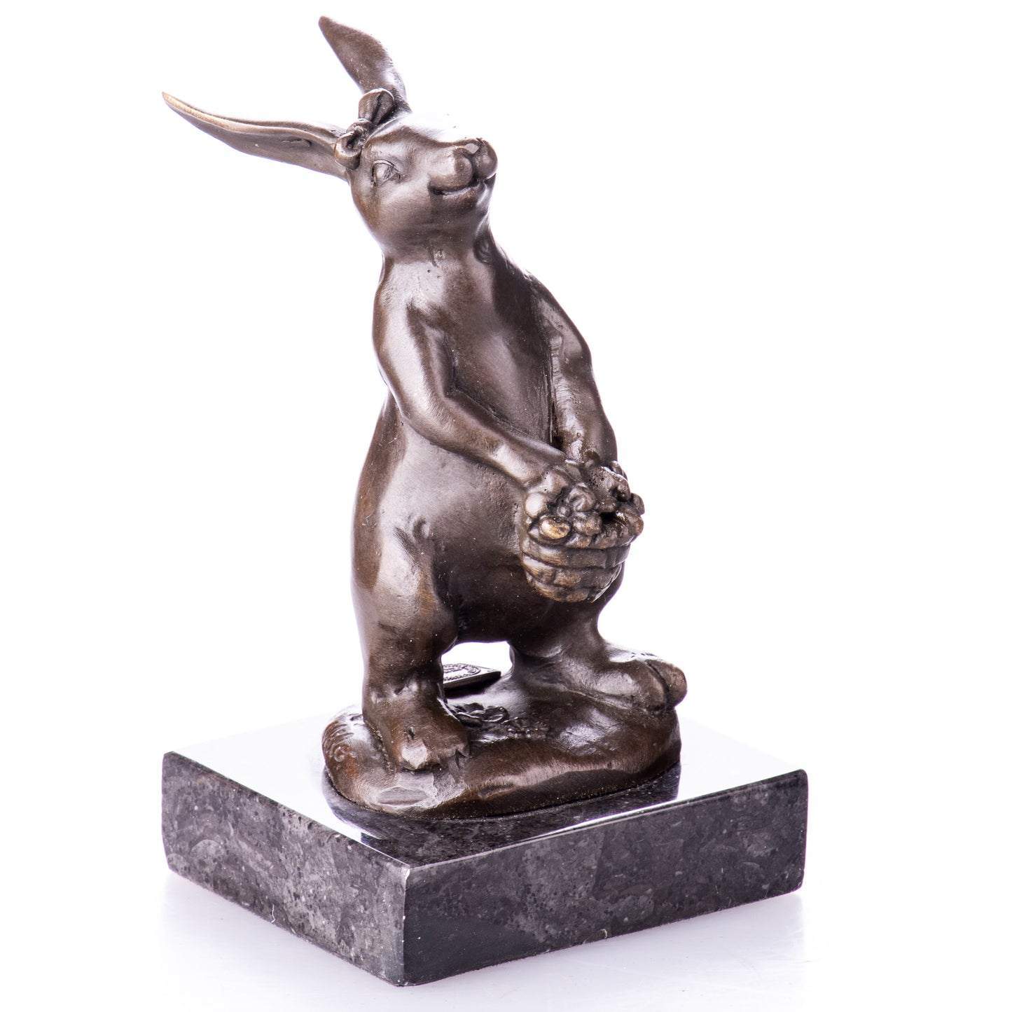 Statue en Bronze Lapin et son panier de fleurs