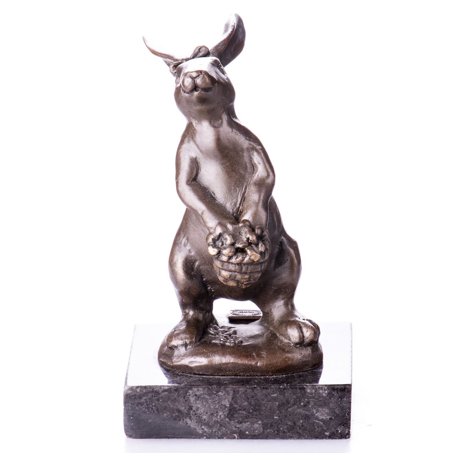 Statue en Bronze Lapin et son panier de fleurs