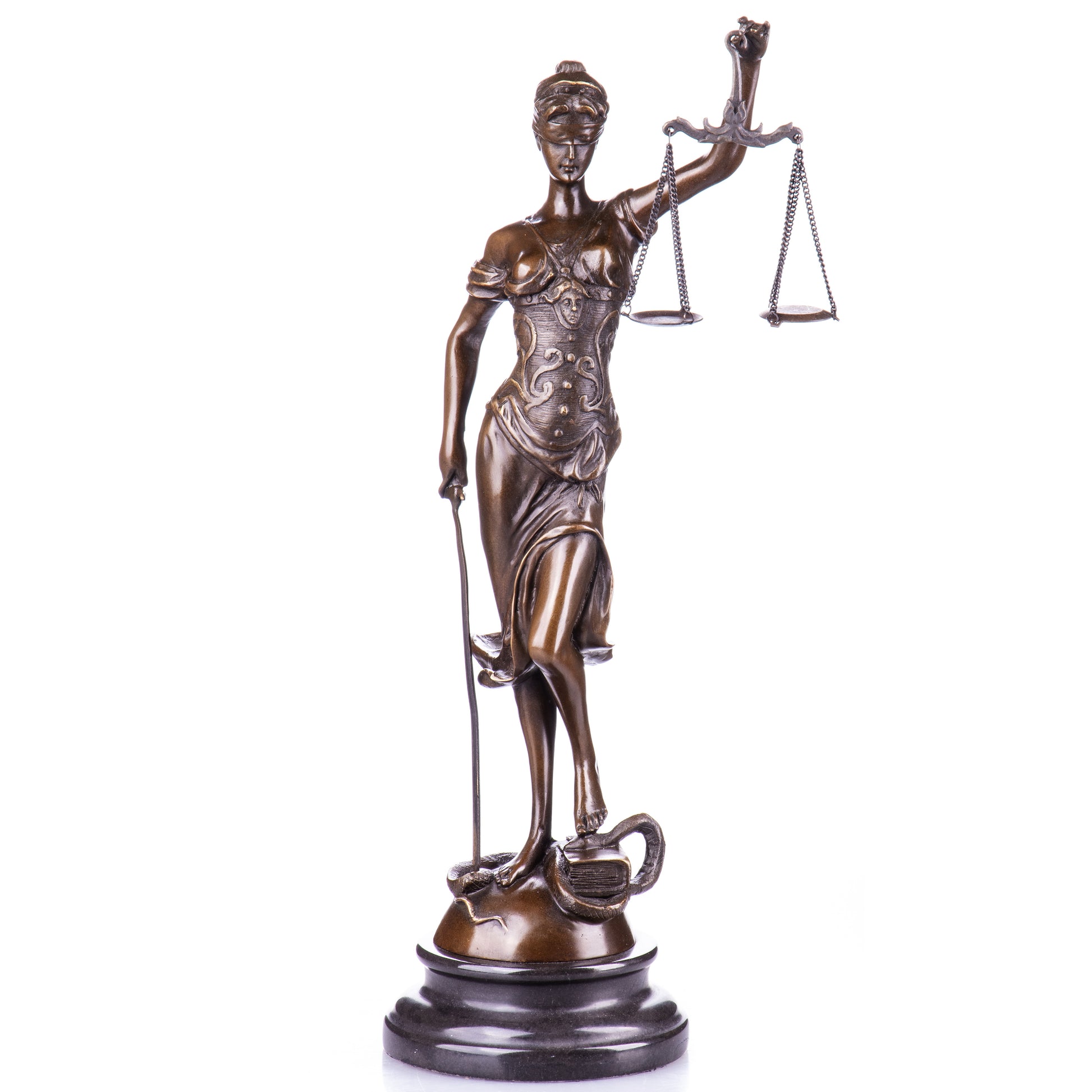 Sculpture en Bronze de Thémis Déesse de la Justice,tenant une balance et une épée.