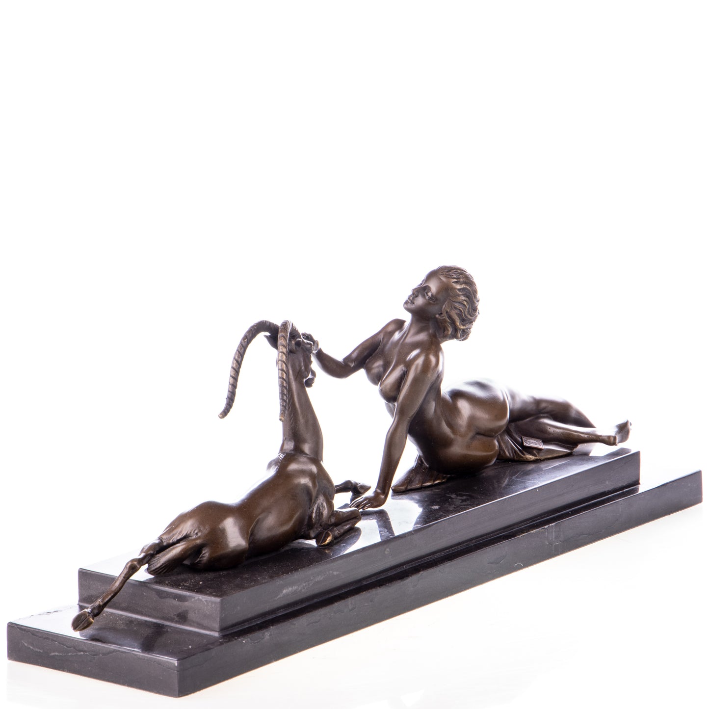 Statue en Bronze Femme Nue et Antilope