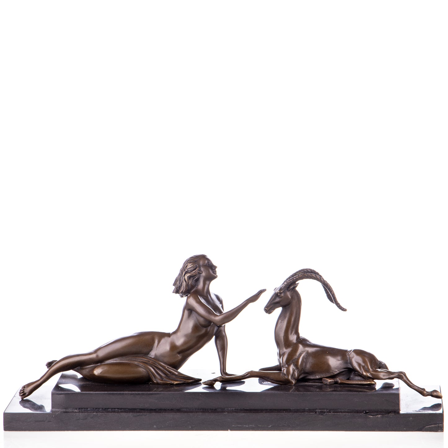 Statue en Bronze Femme Nue et Antilope