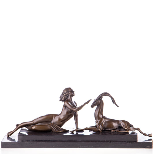 Statue en Bronze Femme Nue et Antilope
