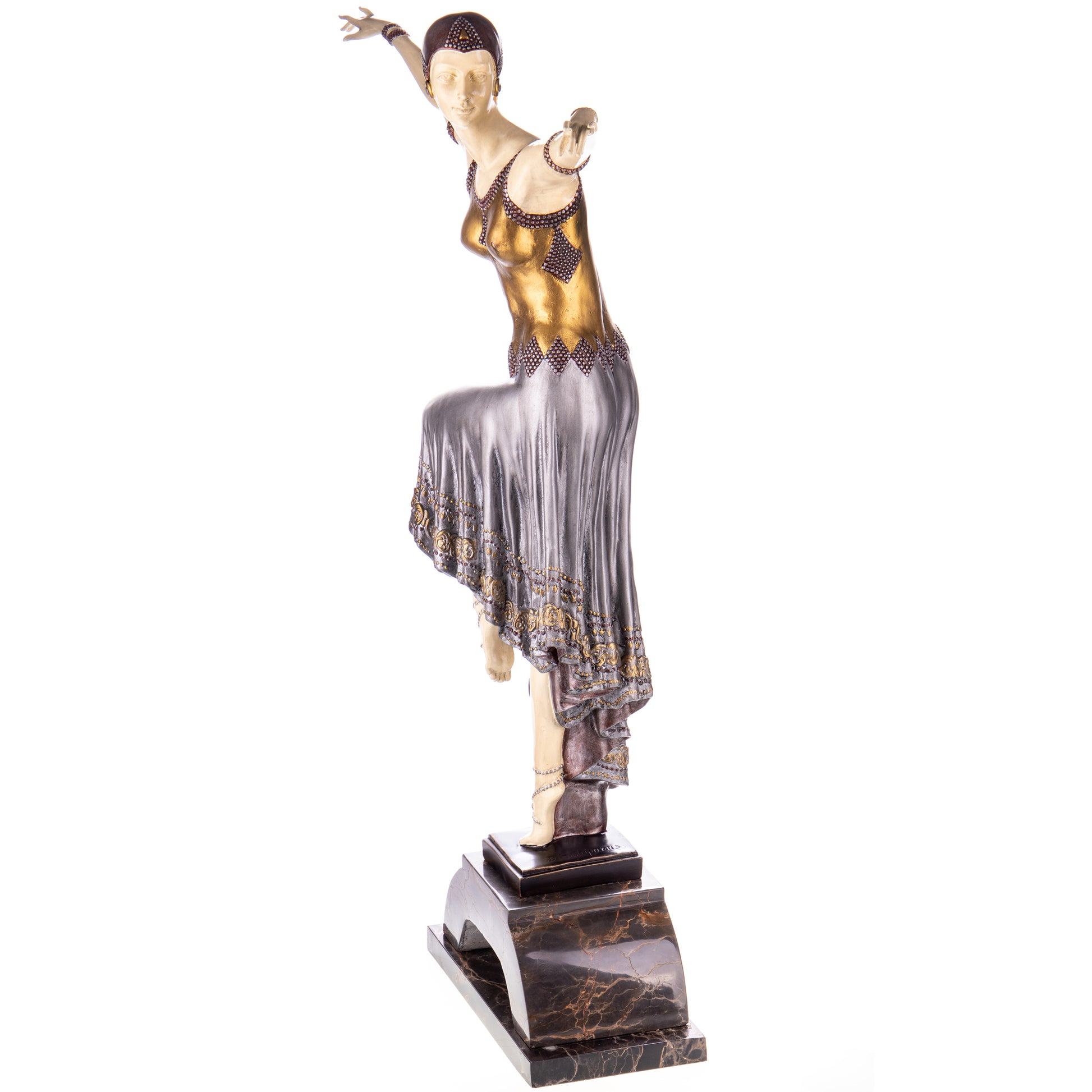 Sculpture en Bronze d'une Danseuse Art Déco,posture gracieuse,finition Blanc  et Multicolore.