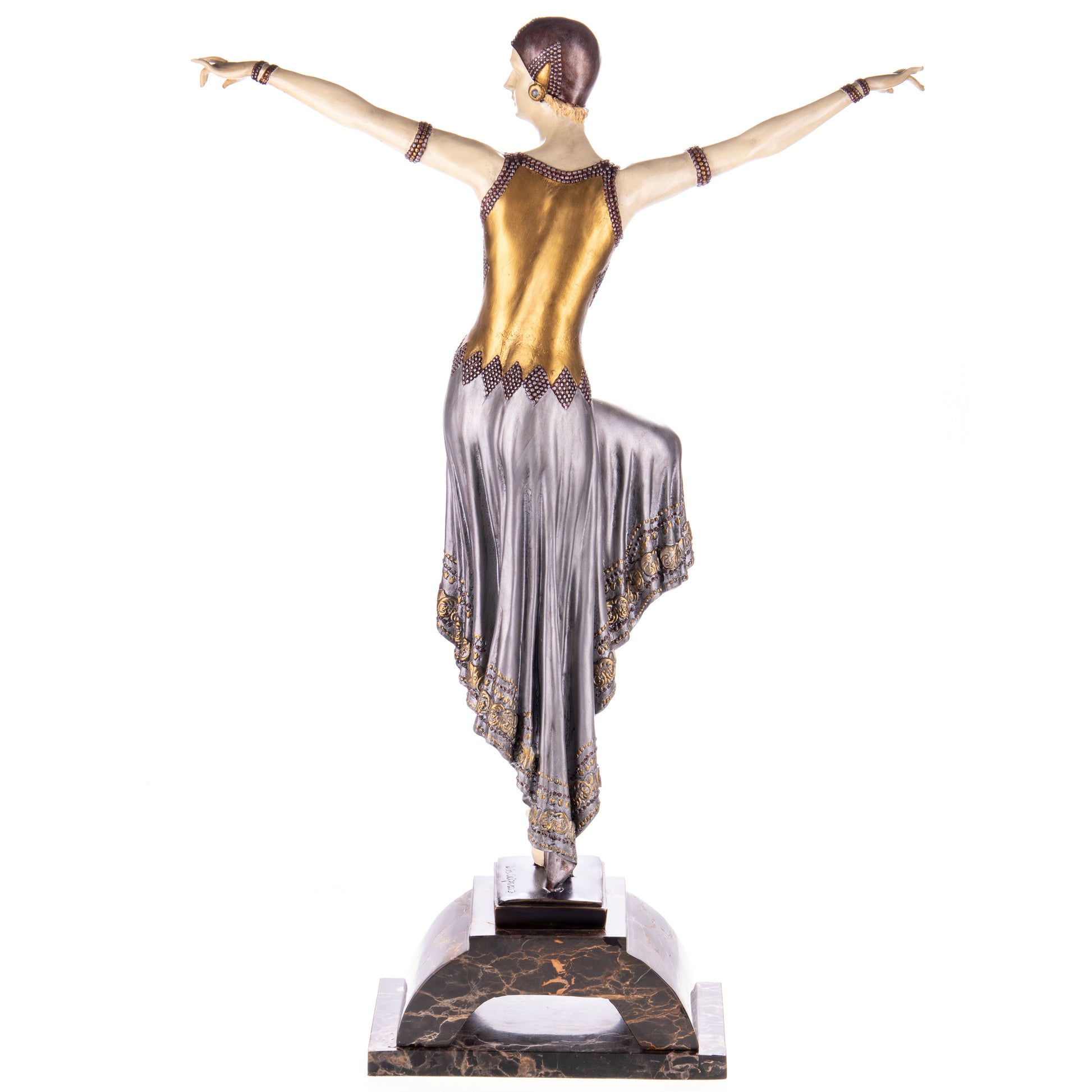 Sculpture en Bronze d'une Danseuse Art Déco,posture gracieuse,finition Blanc  et Multicolore.