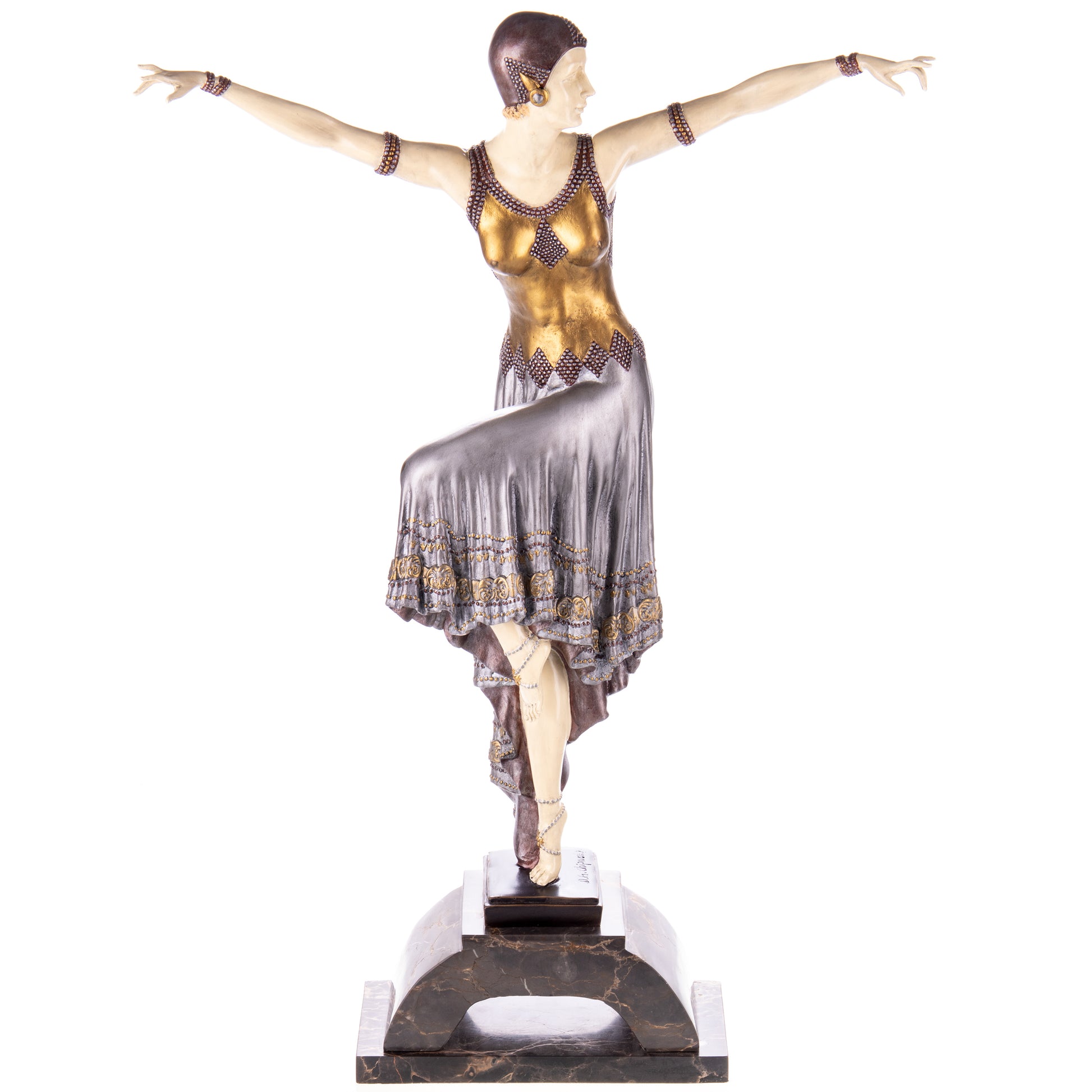 Sculpture en Bronze d'une Danseuse Art Déco,posture gracieuse,finition Blanc  et Multicolore.