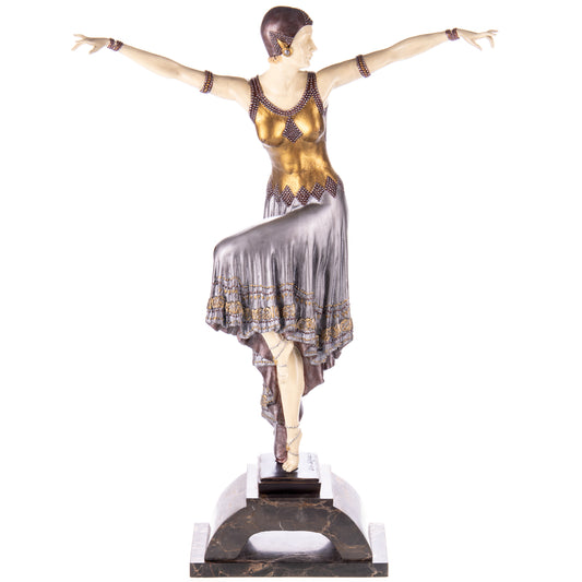 Sculpture en Bronze d'une Danseuse Art Déco,posture gracieuse,finition Blanc  et Multicolore.