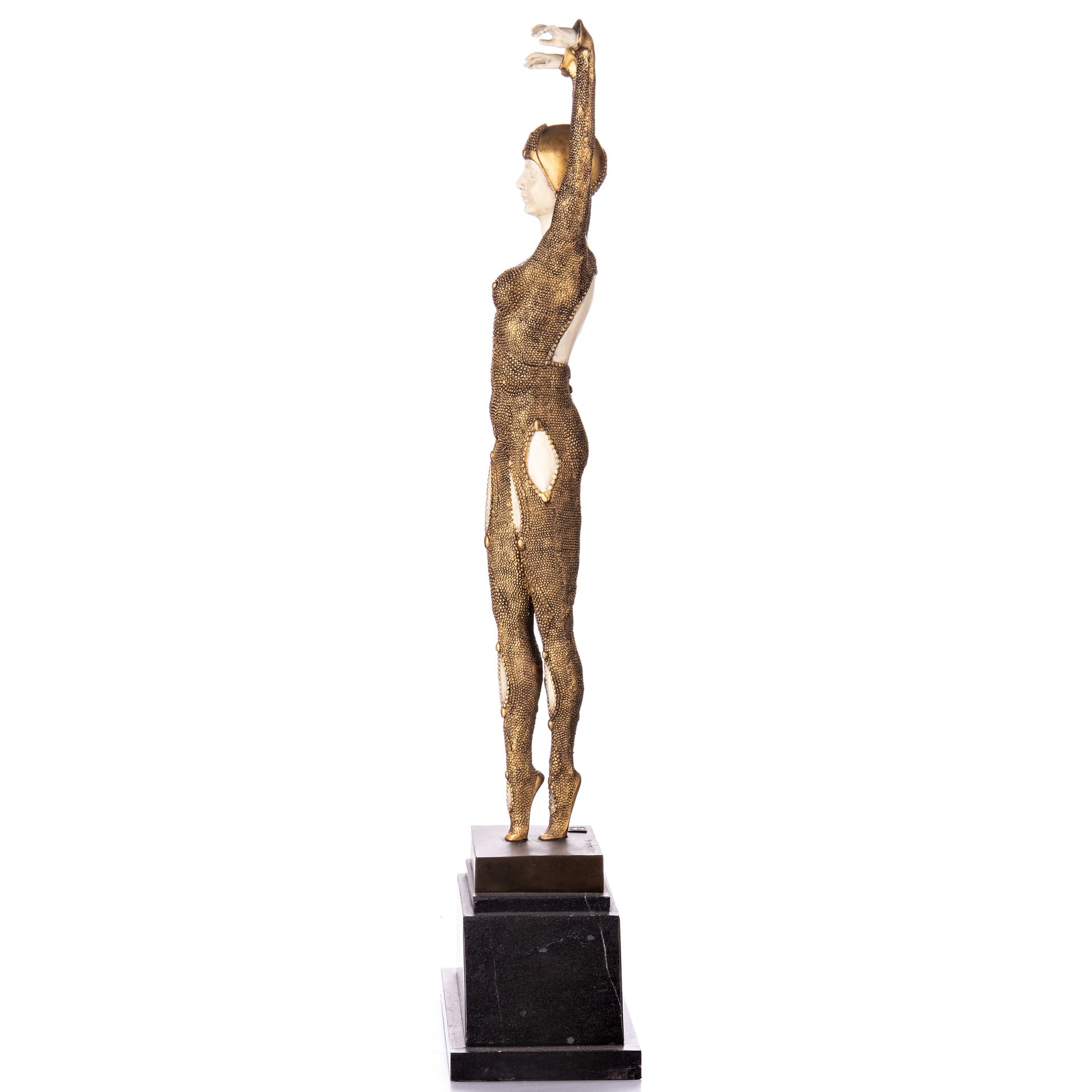 Sculpture en Bronze d'une Danseuse Art Déco,posture gracieuse,finition Blanc et or.