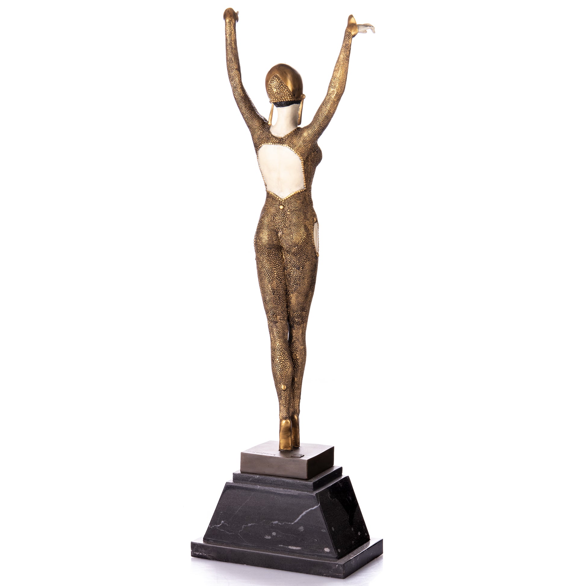 Sculpture en Bronze d'une Danseuse Art Déco,posture gracieuse,finition Blanc et or.