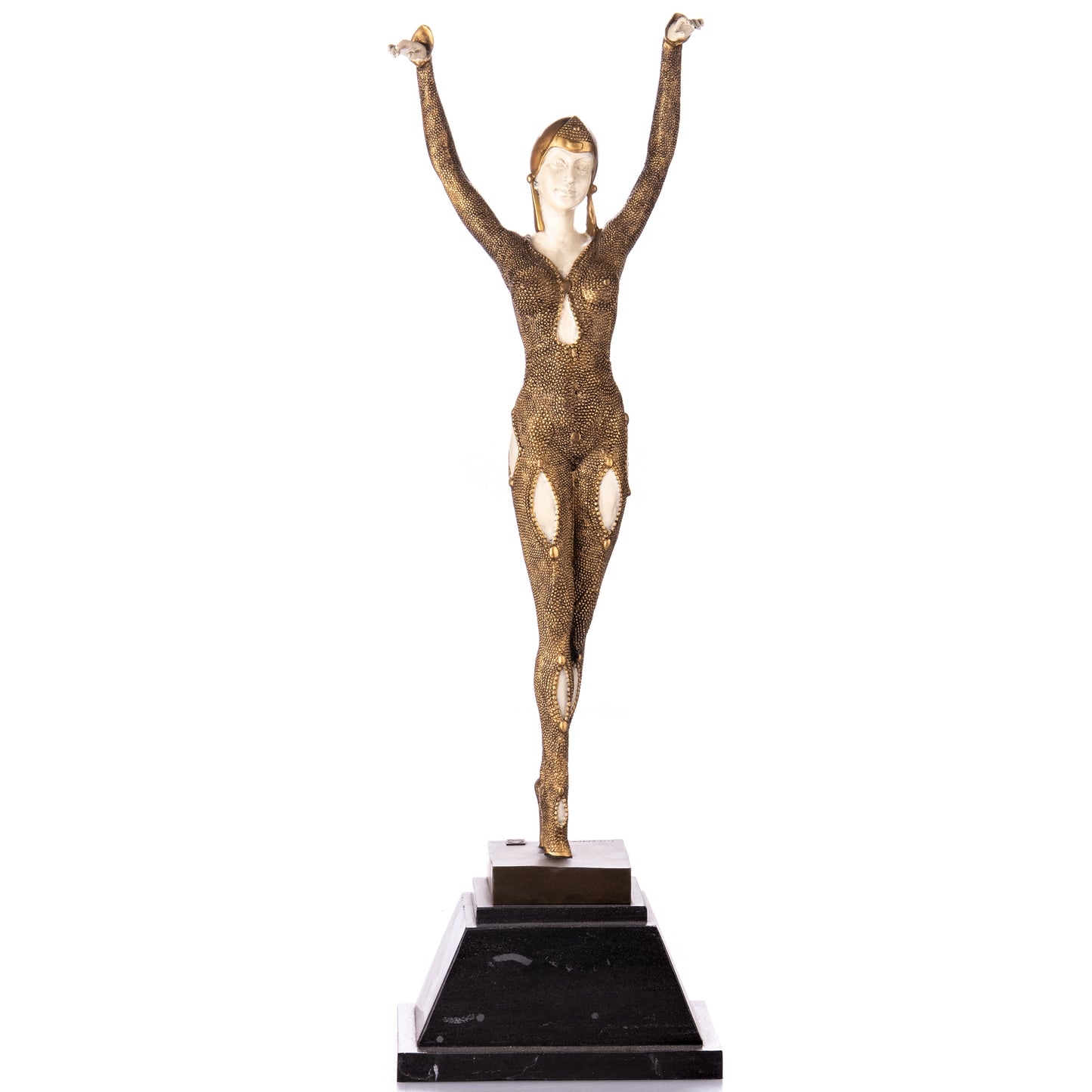 Sculpture en Bronze d'une Danseuse Art Déco,posture gracieuse,finition Blanc et or.