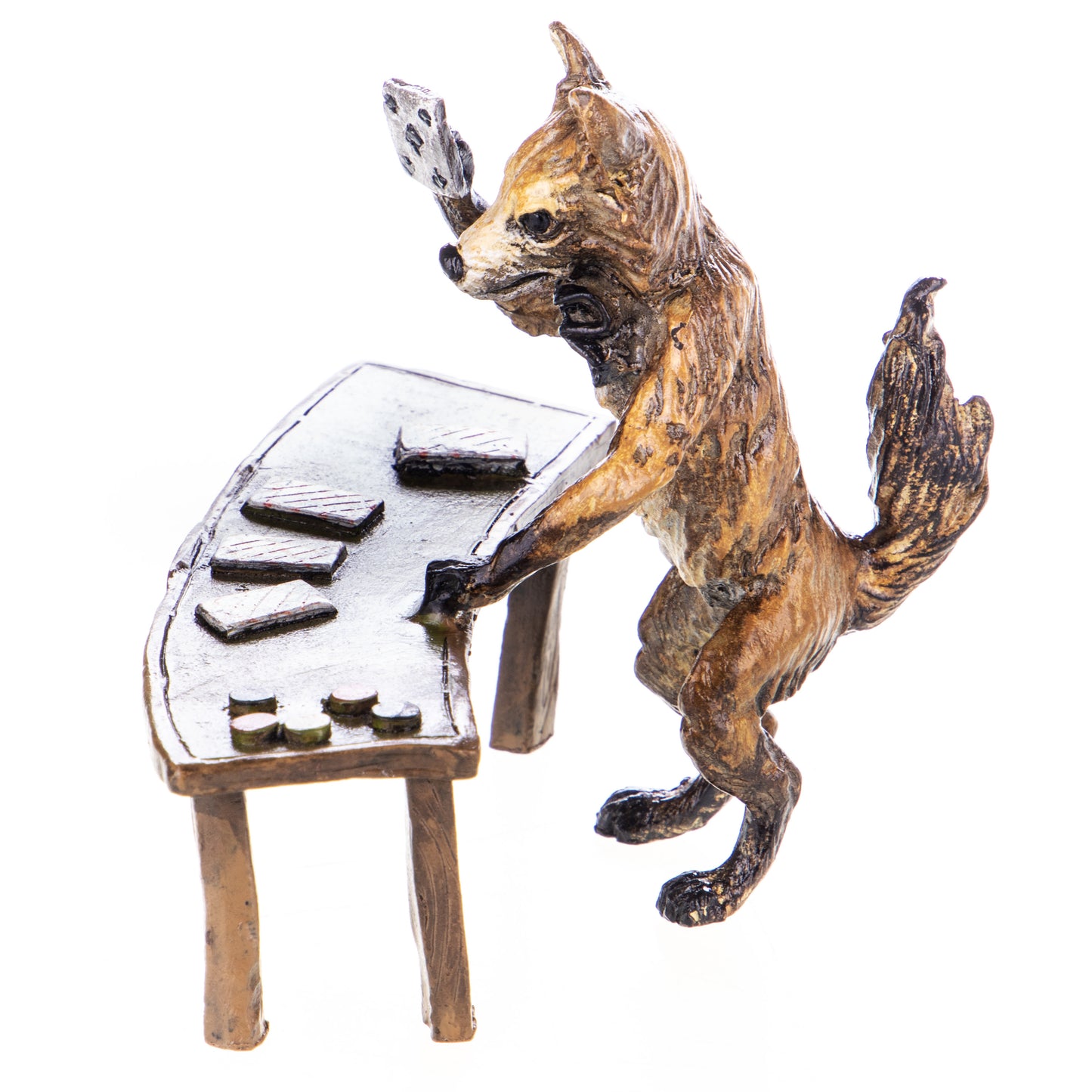 Statue en Bronze style viennois Renard joueur de poker
