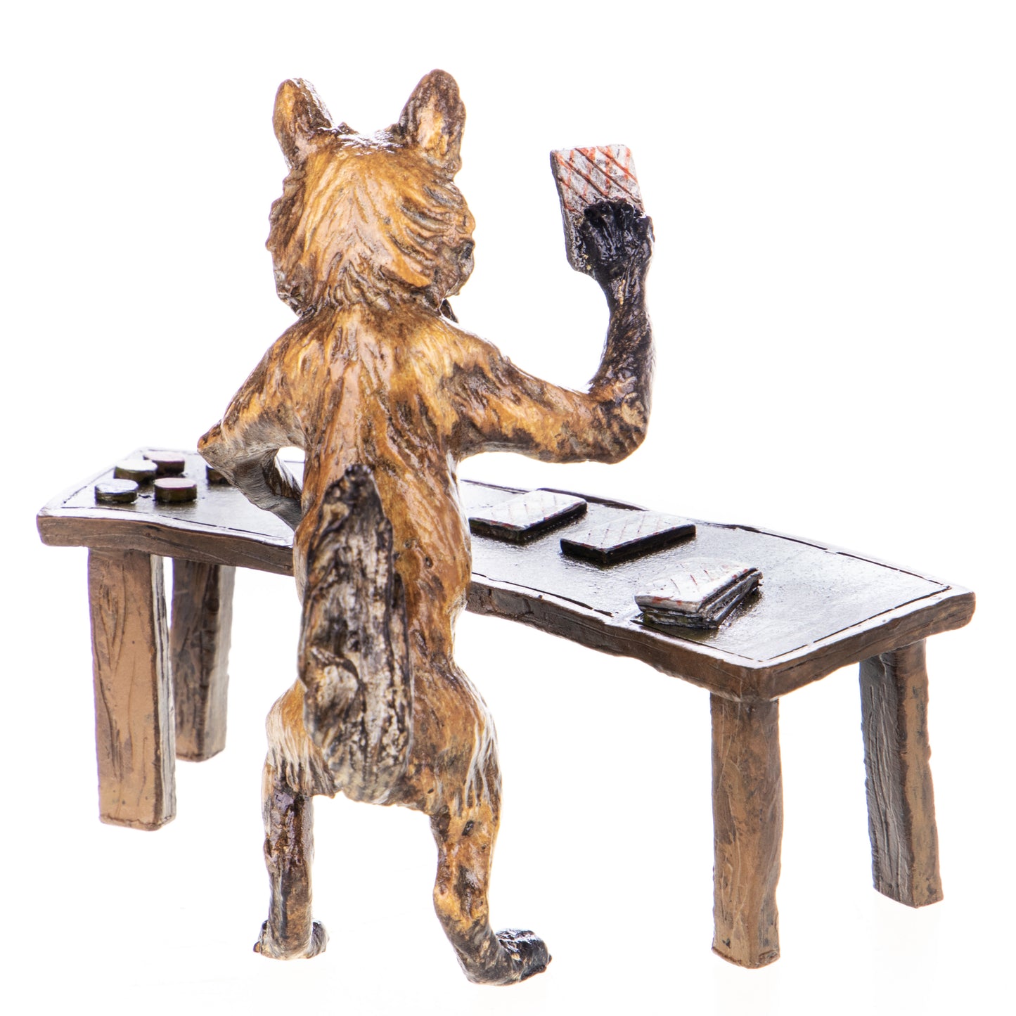 Statue en Bronze style viennois Renard joueur de poker
