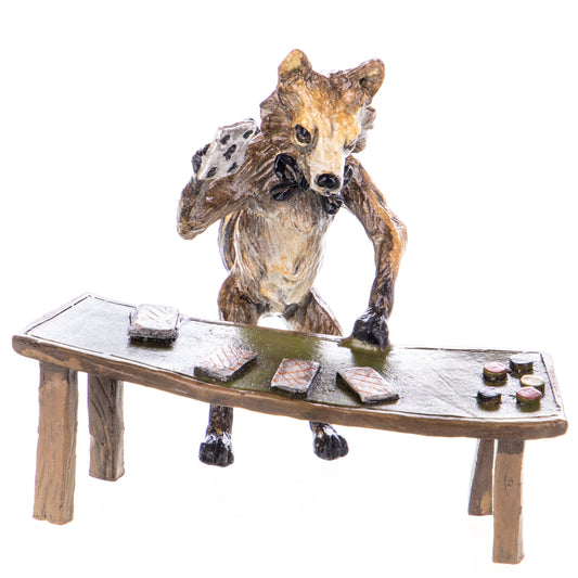 Statue en Bronze style viennois Renard joueur de poker