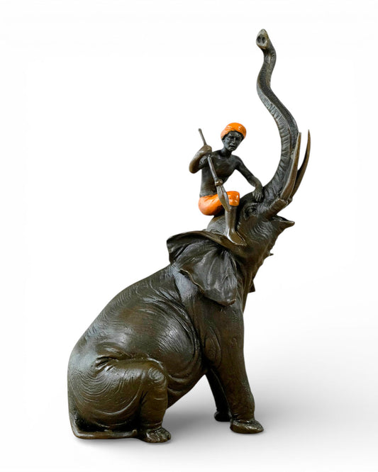 Sculpture bronze Éléphant et son carnac