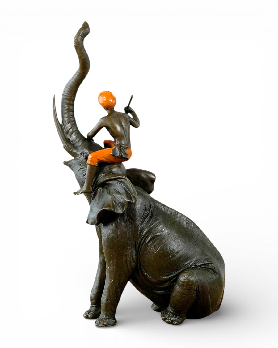 Sculpture bronze Éléphant et son carnac
