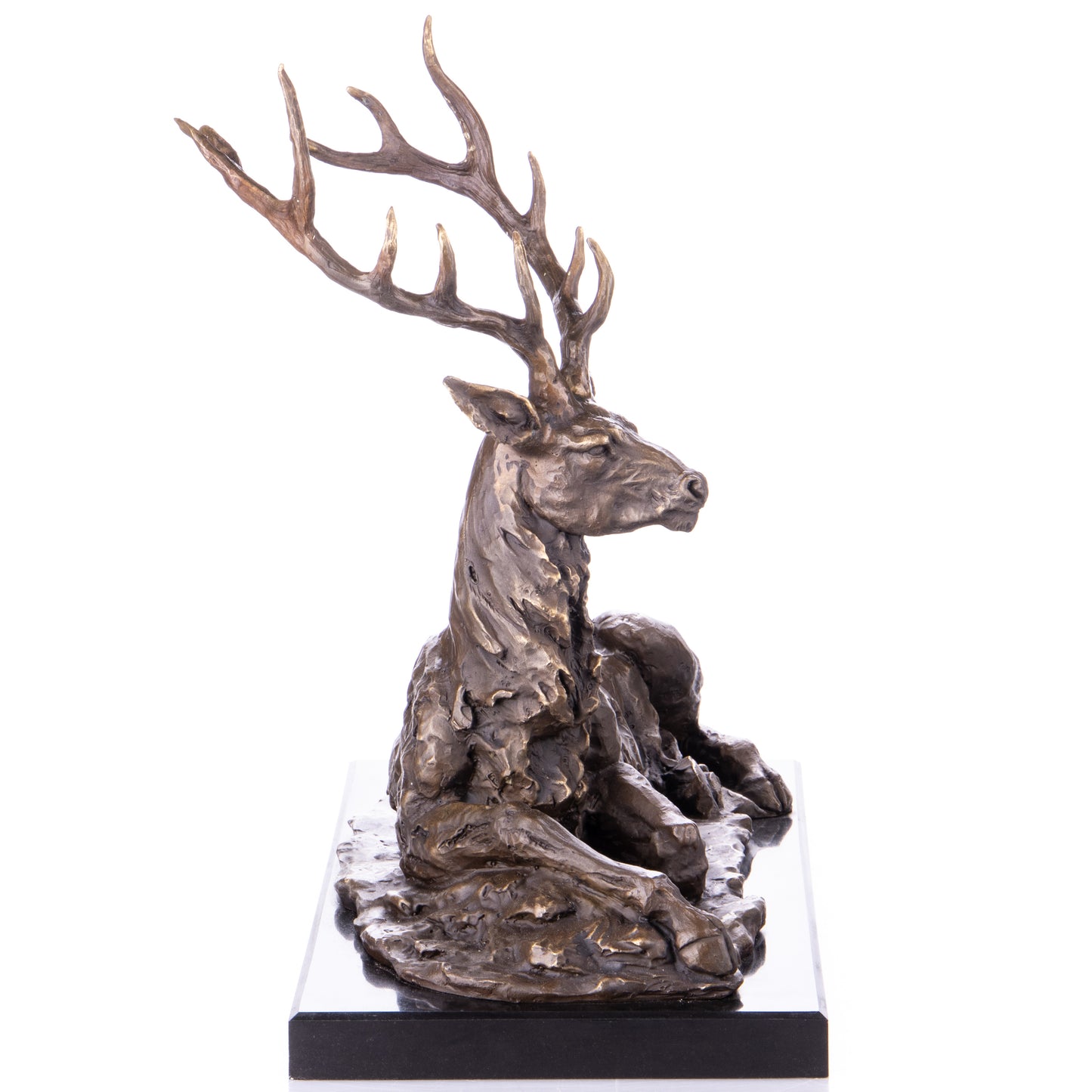 Sculpture en Bronze d'un Cerf couché,Art Animalier pour décoration intérieure.