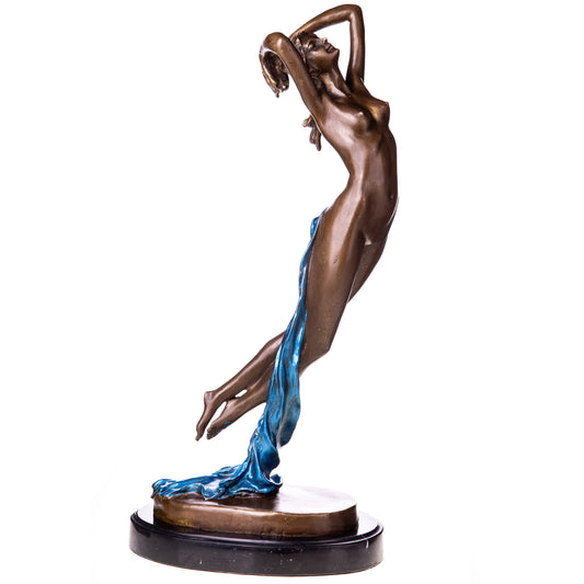 Sculpture en Bronze d'une Femme Nue au Foulard,Art Féminin et Décoration élégante et Sensuel.