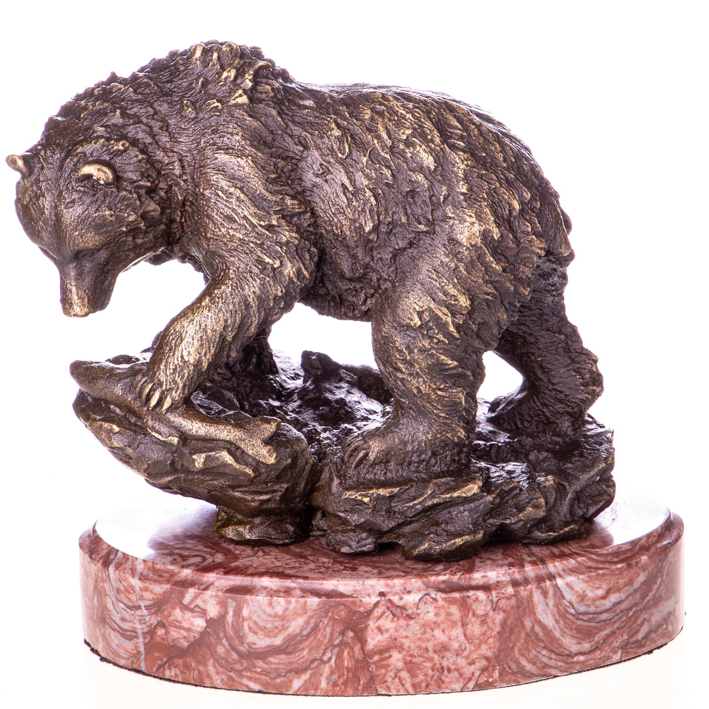 Sculpture en Bronze Ours Grizzly au Saumon