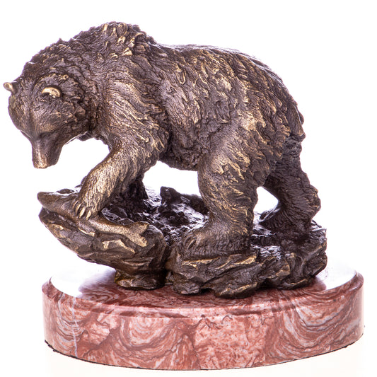 Sculpture en Bronze Ours Grizzly au Saumon