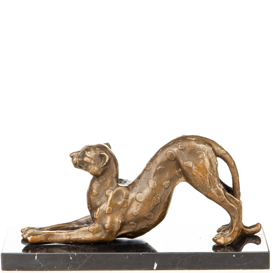 Sculpture bronze Léopard accroupie